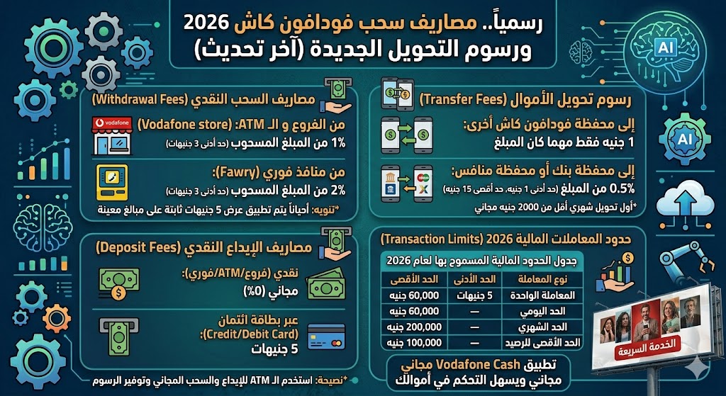 رسمياً.. مصاريف سحب فودافون كاش 2026 ورسوم التحويل الجديدة (آخر تحديث)