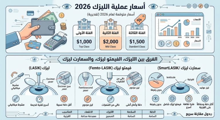 أسعار عملية الليزك 2026 | الفرق بين الليزك والفيمتو ليزك والسمارت ليزك