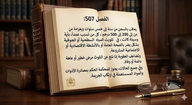 الفصل 507 من القانون الجنائي المغربي 2026 | النص الكامل والعقوبات وأبرز التوضيحات القانونية