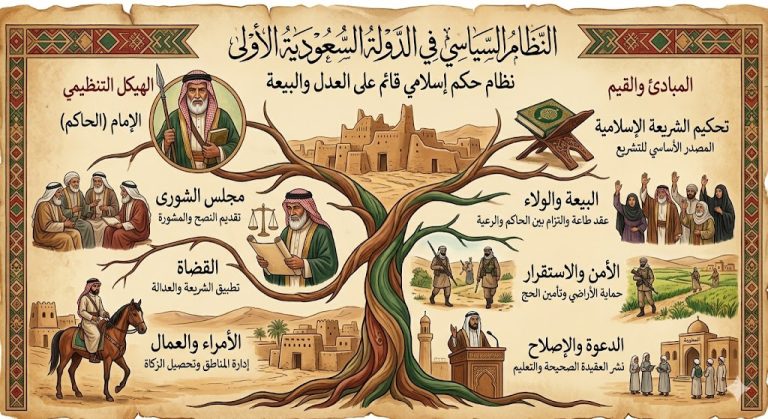 النظام السياسي في الدولة السعودية الأولى | أسس الحكم والإدارة وأبرز خصائصه