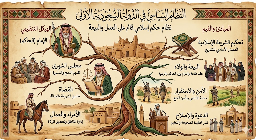 النظام السياسي في الدولة السعودية الأولى | أسس الحكم والإدارة وأبرز خصائصه