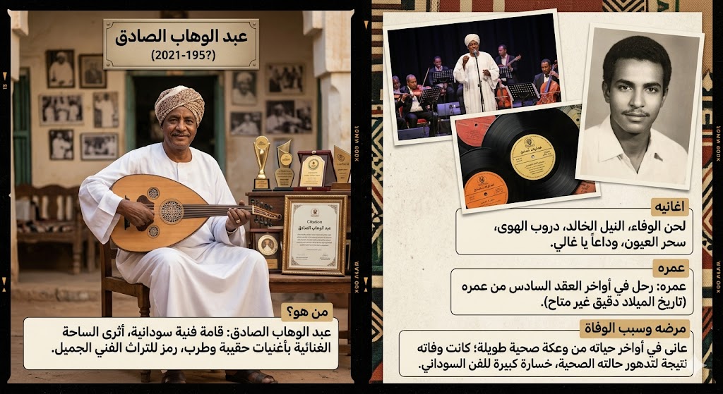 بعد وفاة عبد الوهاب الصادق.. من هو؟ العمر وأشهر أغانيه ومرضه وسبب وفاة الفنان السوداني