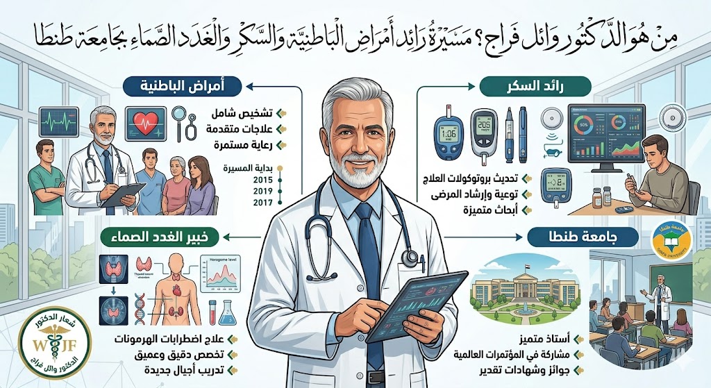 من هو الدكتور وائل فراج؟ مسيرة رائد أمراض الباطنية والسكر والغدد الصماء بجامعة طنطا
